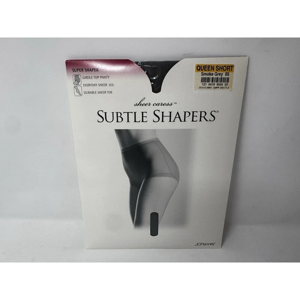 Sheer Caress Subtle Shapers Queen Short Smoke Grey 85 Pantyhose JCP New